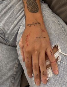 Finger Aesthetic Tattoo, Tony Hand Tattoos, Hand Tiny Tattoo, Hand Mini Tattoo, Slippery When Wet Tattoo, Red Words Tattoo, Red Ink Finger Tattoo, Red Tattoo Hand, Red Tattoo Words