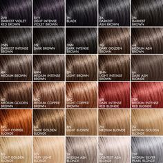 Hair Color Book Shades, Bond Hair Color, Different Types Of Black Hair Color, Light Hair Color Ideas For Black Hair, Brown Hair Color Swatches, Types Of Brown Hair Color, Hair Color Swatches Shades, Shades Of Brown Hair Color Chart, Sally Beauty Hair Color Formulas