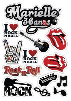 various stickers with the words rock and roll on them