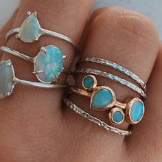 Rainbow Opal, Metallic Foil, Opal Ring, Stacking Ring, Stackable Rings, Jewelry Pouch, Opal Rings, Stacking Rings, Ribbon Bows