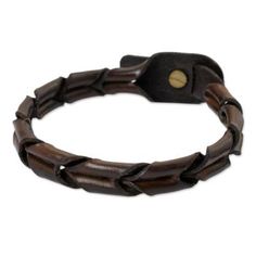 Sleek and handsome this wristband from Thailand is designed for men. Chaloemphon crafts the dark brown leather bracelet by hand creating a braided effect. Everyday Braided Leather Bracelets, Brown Leather Strap Wristband, Adjustable Brown Leather Bracelet With Wrist Strap, Adjustable Leather Wristband With Waxed Finish, Adjustable Brown Leather Sweatband Wristband, Brown Leather Wristband, Adjustable Brown Leather Wristband, Brown Leather Strap Wristband For Everyday, Adjustable Brown Wristband With Bracelet Strap