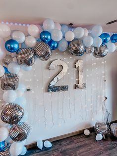 21st Birthday. Shot day. Backdrop. Blue backdrop. Disco Ball. Silver Backdrop. Birthday backdrop. 21st Birthday Ideas Blue And Silver, Light Blue 21st Birthday Decorations, Blue Themed 21st Birthday, 21st Birthday Ideas Blue Theme, 21st Balloon Arch, Blue Aesthetic Birthday Party, 21st Birthday Beach Theme, Clase Azul Birthday Theme, Blue 21st Birthday Decorations