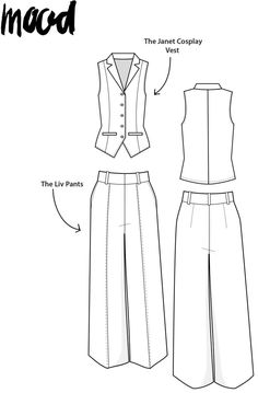 the front and back view of a women's pants pattern