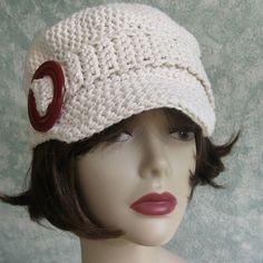 Womens Crochet Newsboy/Girl Visor Hat Hat can be made with cotton off white yarn, as pictured, or use wool and wool blends for cooler weather Pattern calls for worsted weight yarn and an I/9 hook Skill level: For begining level or above- pattern includes detailed step by step instructions, and my help/support via email anytime you have questions. One size fits all/most You will need adobe acrobat reader to access the pattern Etsy is now providing instant download for your digital pattern purchas Handmade White Crochet Hat With Short Brim, Adjustable White Crochet Hat With Brim, Casual White Crochet Cotton Hat, Adjustable White Brimmed Crochet Hat, White Adjustable Brimmed Crochet Hat, Cream Crochet Hat With Short Brim, Adjustable Cream Crochet Cap, White Knitted Short Brim Hat, Cream Yarn Cap