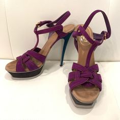 Ysl Multicolor Suede Heels Sz 40.5 Worn Two Times Like New Beautiful And Rare Color Bought At Ysl Store Nyc For $895 Ysl Store, Ysl Tribute, Shoes Ysl, Yves Saint Laurent Shoes, Saint Laurent Shoes, Suede Heels, Green And Purple, Shoes Women Heels, Yves Saint Laurent