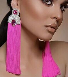 Party Fringe Earrings, Trendy Party Tassel Earrings, Elegant Pink Tassel Earrings, Party Latkan Tassel Drop Earrings, Trendy Fringe Earrings As A Gift, Fringe Drop Earrings As Gift, Fringe Drop Earrings Gift, Fringe Drop Earrings For Gift, Fringe Drop Tassel Earrings As Gift