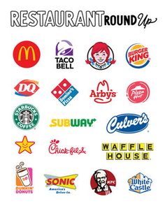 the logos for restaurants are shown in this image, and there is no image on it