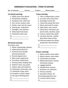 Evacuation Checklist, Emergency Checklist, Emergency Survival Kit, Family Emergency