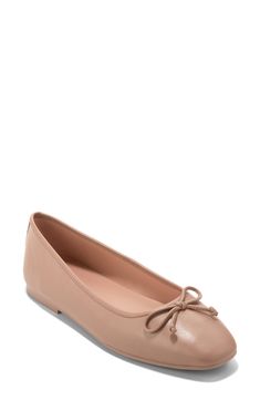 A dainty bow adds a dose of sweetness to a ballet flat shaped from buttery-soft leather and modernized by a squared toe. Leather upper/synthetic lining/rubber sole Imported Spring Ballet Flats With Bow And Almond Toe, Spring Bow Ballet Flats With Almond Toe, Spring Almond Toe Ballet Flats With Bow, Spring Ballet Flats With Bow And Square Toe, Feminine Ballet Flats With Bow And Round Toe, Feminine Closed Toe Ballet Flats With Bow, Elegant Beige Synthetic Ballet Flats, Feminine Ballet Flats With Bow, Flat Shapes