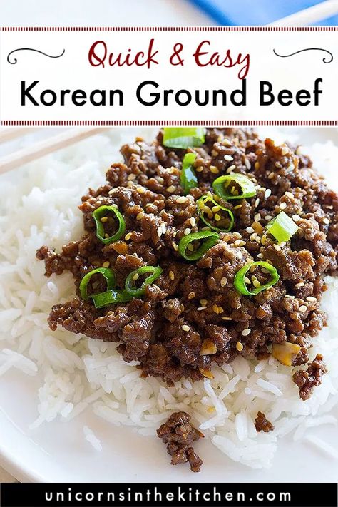 Quick Korean Beef and Rice is a family favorite that comes together in less than 20 minutes and tastes better than take out thanks to our secret sauce. Got ground beef? This is the recipe you'll want to make for a quick weeknight dinner! You can turn it into a bowl and serve it with some veggies! #koreanbeef #koreanbeefrecipes #groundbeefrecipes Korean Beef And Rice Recipe, Korean Beef And Rice, Korean Beef Recipes, Asian Beef, Korean Beef, Dinner With Ground Beef, Beef And Rice, Ground Beef Recipes Easy, Ground Beef Recipes For Dinner