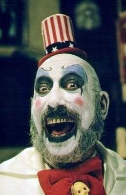 "What's the matter kid, don't you like clowns? Aren't we fuckin' funny?" - Captain Spaulding, The Devil's Rejects Terrifying Movies, Human Centipede, The Devil's Rejects, Send In The Clowns, Zombie Movies, Film Horror, Evil Clowns, Evil Dead, Rob Zombie