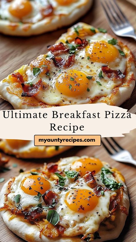 This ultimate breakfast pizza is loaded with eggs, bacon, sausage, and gooey cheese on a crispy crust. A quick and easy recipe for mornings that deserve something special! Diner Breakfast Recipes, Italian Recipes Breakfast, Keto Breakfast Pizza Recipe, Pizza Breakfast Recipes, Naan Breakfast Ideas, Bannock Pizza, Easy Group Breakfast Ideas, International Breakfast Recipes, Bacon Breakfast Ideas