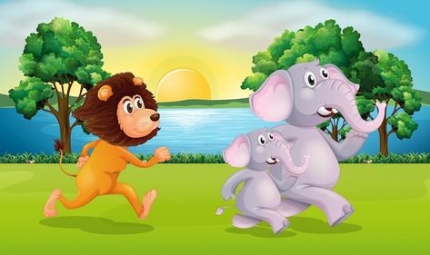 Free vector lion and elephants running i... | Free Vector #Freepik #freevector #zoo #zoo-animals #landscape-drawing #nature-drawing Animals Landscape, Zoo Zoo, Drawing Nature, 3d Images, Nature Drawing, Zoo Animals, Graphic Resources, Lion, Vector Free