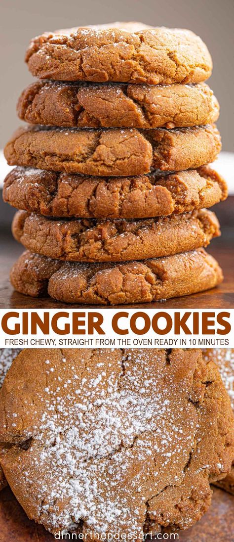 Fresh, chewy cookies straight from the oven with a rich ginger taste for any occasion. Ready in 10 minutes. #ginger #cookie #cookies #gingercookies #holiday #holidayrecipes #holidaycookies #dessert #dinnerthendessert? Ginger Buiscits, Ginger Cookies With Fresh Ginger, Gingerbread Cookies With Fresh Ginger, Ginger Cookies Recipes, Best Ginger Cookies Recipe, Fresh Ginger Cookies Recipe, Fresh Ginger Recipes Baking, Oatmeal Ginger Cookies, 10 Minute Cookies