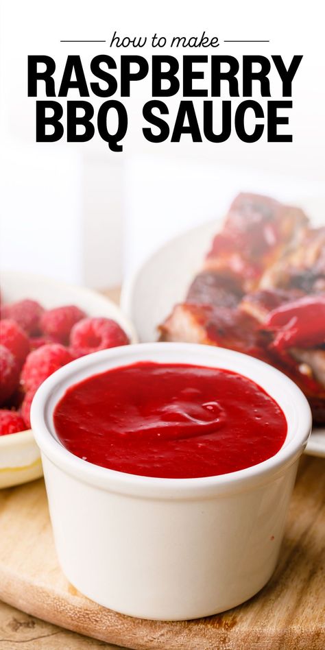 When i'm in the mood for barbecue, this is my go-to homemade bbq sauce to make! So incredibly addictive and nothing like any other sauce recipe I can find anywhere. Raspberry Barbecue Sauce, Raspberry Bbq Sauce Recipe, Raspberry Bbq Sauce, Raspberries Recipes, Strawberry Bbq Sauce, Sauce For Meat, Raspberry Recipes Dessert, Raspberry Chipotle Sauce, Adobe Sauce