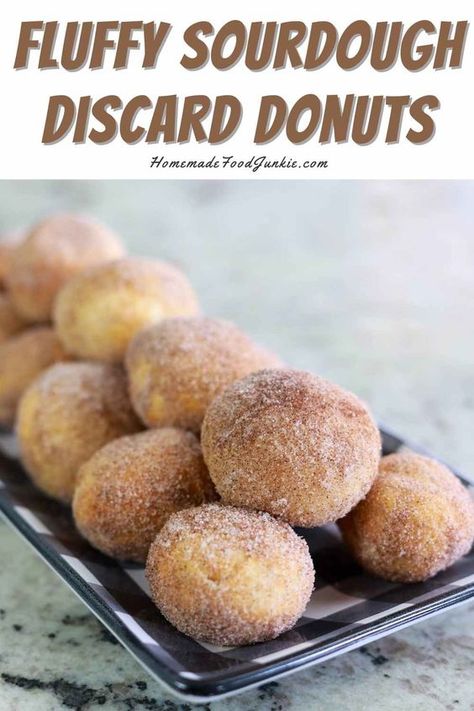 These sourdough discard doughnuts are the perfect easy way to use up extra sourdough starter. They have a tangy taste with a sweet sugar and cinnamon finish. Sourdough Discard Doughnut Holes, Discard Pull Apart Bread, Saving Sourdough Discard, Quick Sourdough Recipes Easy, Sourdough Mini Donut Recipe, Sourdough Food Ideas, Breakfast Discard Recipes, Sourdough Discard No Wait, Sourdough Recipes With Starter Discard