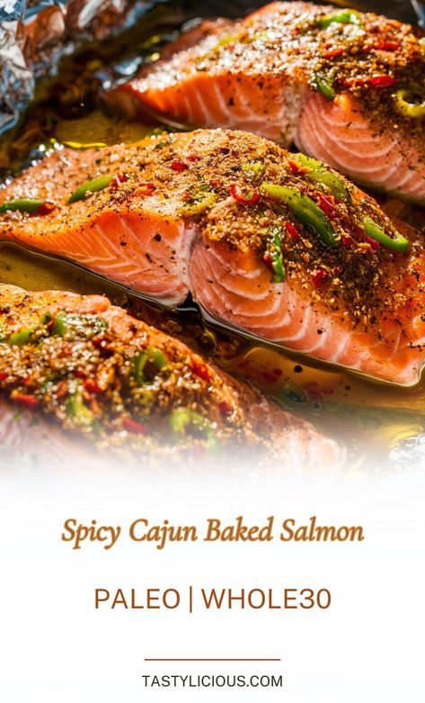 spicy cajun baked salmon recipe baked salmon recipe ideas baked salmon dinner ideas low carb dinner recipe ideas keto dinner recipe ideas family dinner recipe ideas Baked Salmon Dinner, Salmon Recipe Ideas, Dinner Ideas Low Carb, Salmon Recipe Baked, Spicy Salmon Recipes, Salmon Dinner Ideas, Healthy Seafood Dishes, Cajun Seasoning Recipe, Easy Salmon Recipe