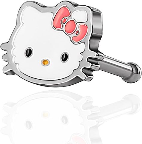 Hello Kitty Sanrio Womens 20G Nose Ring Bone Stud - Stainless Steel Nose Stud Face Officially Licensed Hello Kitty Lunch Bag, Nose Tattoo, Stud Nose Ring, Sanrio Clothing, Hello Kitty Earrings, Hello Kitty Gifts, Nose Piercing Stud, Hello Kitty Cupcakes, Hello Kitty Cake