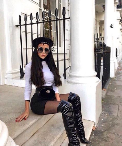 Boujee Outfits Winter, Style Thigh High Boots, Bota Over, Cool Streetwear, Streetwear Outfit Ideas, Boujee Outfits, Outfit Ideas For Women, New Street Style, Oversized Sweaters