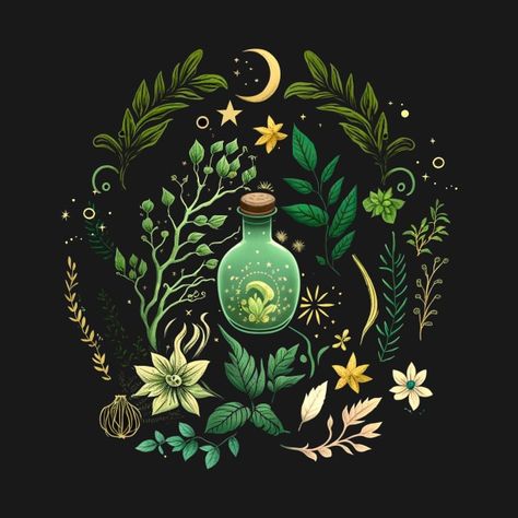 Green Witch Potion Magick Forest Witch Illustration, Green Witch Symbols, Green Witch Background, Earth Witch Aesthetic Wallpaper, Botanical Witch, Forest Witch Aesthetic Wallpaper, Green Witch Aesthetic Wallpaper, Green Witch Wallpaper, Green Witch Tattoo Ideas