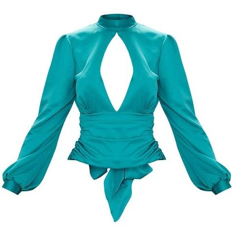 Teal Satin Open Back Plunge Choker Blouse ($40) ❤ liked on Polyvore featuring tops, blouses, satin top, open-back tops, blue satin blouse, blue top and open back blouse Blue Satin Blouse, Blue Satin Top, Plunge Blouse, Open Back Blouse, Blouse Satin, High Clothes, Top Satin, Teal Blouse, Jersey Tops