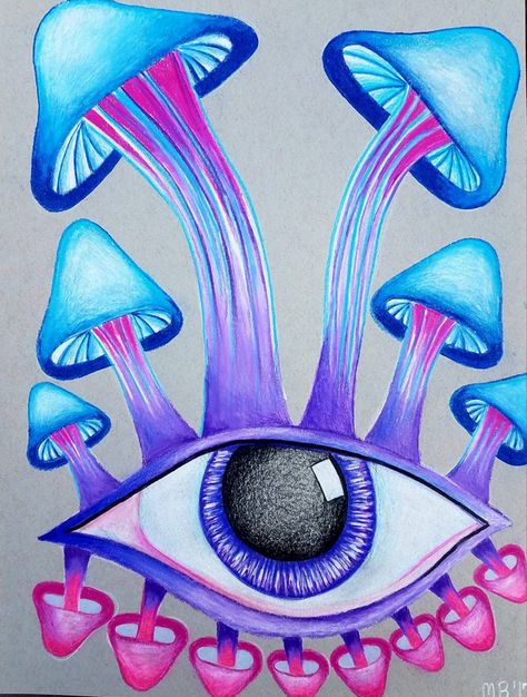 not mine, just found it on google images and liked it :) Trippy Drawing Ideas, Colored Pencil Art Projects, Trippy Drawings, Art Hippie, Arte Indie, Drawing Ideas Easy, Drawing Eye, Mushroom Drawing, Drawing Eyes