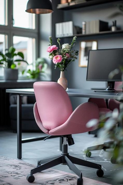 Chic Pink and Grey Office Ideas for Your Workspace Pink And Grey Office Ideas, Pink And Grey Office, Grey Office Ideas, Home Office Pink, Grey Office Decor, Pink Office Decor, Office Decor Modern, Grey Office, Pink Desk