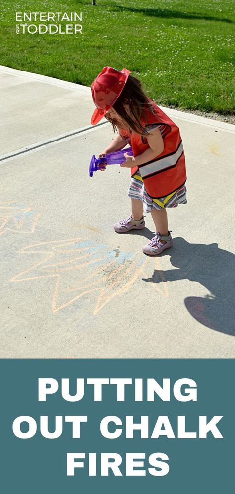 Calling all firefighters! Check out this fun outdoor activity to do with chalk!  . . . . #EntertainYourToddler #playathome #toddlerplay #activitiesforkids #kidsactivities #toddler #toddlerfun #toddleractivities #activitiesfortoddlers #kidsactivitiesblog #preschoolactivity #openendedplay #childhoodunplugged #parenting #toddlerplay #childhoodunplugged #activitiesforkids Fire Prevention Activities, Fire Safety Lesson Plans, Fire Safety Preschool Crafts, Fire Safety Theme, Community Helpers Activities, Fire Safety Activities, Fire Safety Preschool, Fire Safety Week, Fire Crafts