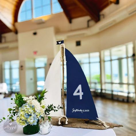 Wedding & Event Decor – Maine Salty Girl Coastal Wedding Tablescape, Nautical Centerpiece Ideas, Nautical Wedding Centerpieces, Vintage Nautical Wedding, Sailboat Wedding, Driftwood Wedding, Driftwood Sailboat, Diy Beach Wedding, Table Markers