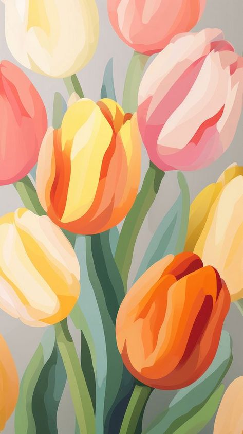 Wallpaper pattern tulip art painting.  | premium image by rawpixel.com / Aew Aesthetic Painting Wallpaper, Paintings Of Tulips, Wallpaper Aesthetic Tulips, Illustrative Flowers, Flower Illustration Art, Pastel Tulips, Art Iphone Wallpaper, Aesthetic Tulips, Tulip Wallpaper