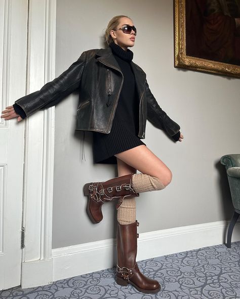 How to style the Miu Miu multi buckle biker boots Miu Miu Boots Outfit Winter, Miu Miu Moto Boots, Miu Miu Buckle Boots, Miu Miu Biker Boots Outfit, Miumiu Boots Outfit, Miu Miu Biker Boots, Brown Buckle Boots Outfit, Miu Miu Boots Outfit, Brown Biker Boots Outfit