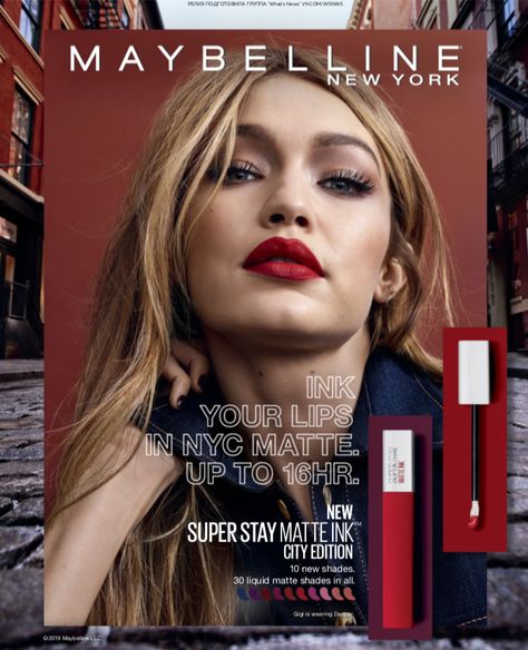 Beauty Campaign Advertising, Maybelline Advertisement, Makeup Advertisement Poster, Maybelline Campaign, Maybelline Photoshoot, Lipstick Advertisement, Gigi Hadid Maybelline, Makeup Advertisement, Rhode Island History