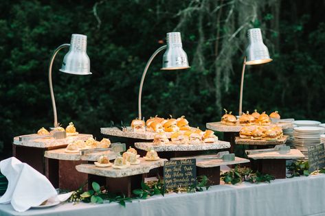 Slider station for dinner @acharlestonbride @aaronandjillian Appetizer Stations Wedding, Slider Display, Sliders Bar, Event Food Display, Slider Station, Zodiac Wedding, Chef Pictures, Bbq Sliders, Photo Station