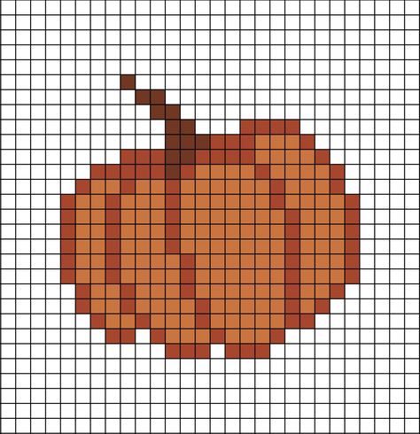 A pixel art template of a Pumpkin (not carved) flat with no shading. Tiny Pumpkin Cross Stitch, Pixel Drawing Halloween, Pumpkin Bead Pattern, Pixel Art Thanksgiving, Pumpkin Grid Pattern, Pumpkin Tapestry Crochet, Fall Crochet Grid, Pixel Art Grid Halloween, Crochet Pixle Grids