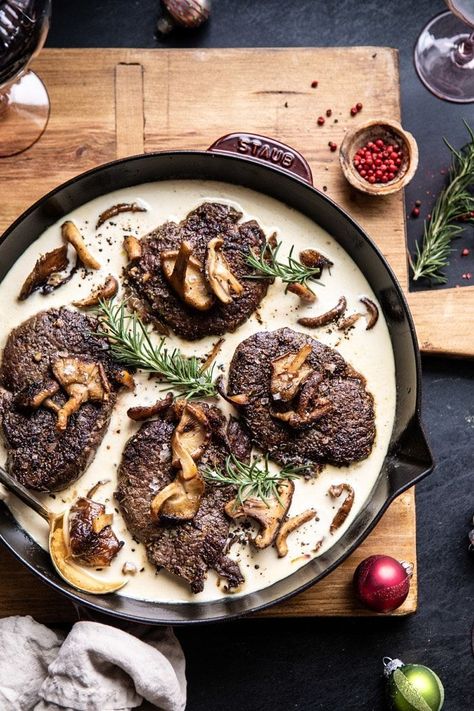 Rosemary Beef Tenderloin with Wild Mushroom Cream Sauce. - Half Baked Harvest Rosemary Beef Tenderloin, Rosemary Beef, Mushroom Cream Sauce, Half Baked Harvest Recipes, Mushroom Cream Sauces, Wild Mushroom, Harvest Recipes, Half Baked, Half Baked Harvest