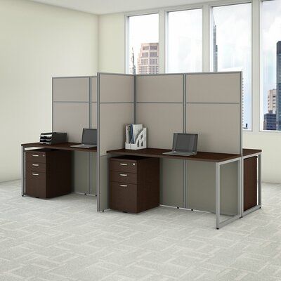 Bush Business Furniture Easy Office 4 Person Cubicle Desk with File Cabinets and Panels Cubicle Panels, Corner Workstation, File Cabinet Desk, L Desk, Drawer Filing Cabinet, File Cabinets, Brown Furniture, Work Station Desk, Business Furniture