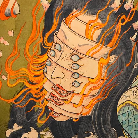 Mike Dorsey, Japanese Fire, La Tattoo, Japanese Horror, Japanese Drawings, Japanese Art Prints, Japanese Folklore, Japanese Artwork, Traditional Japanese Art