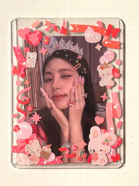 #toploader #deco #kpop #gidle #miyeon #stickerdesign Kpop Photocard Toploader, Kpop Toploader Deco Stickers, Red Toploader Deco, Deco Card Kpop, Pc Deco Kpop, Decorate Photocard, Photocard Sleeve Deco, Photocard Deco Ideas, Top Loader Decor