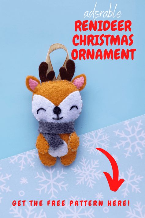 DIY Felt Reindeer Ornament Craft. This precious felt reindeer Christmas ornament craft is the perfect festive addition to your Christmas tree this year. Felt Craft Templates Free Printable, Reindeer Felt Ornaments, Diy Felt Christmas Ornaments Patterns Free Printable Templates, Free Printable Christmas Ornament Templates, Felt Animal Patterns Free Printables, Felt Crafts Christmas Patterns Free Printable, Free Felt Patterns Printables, Christmas Diy Gifts, Christmas Ball Ornaments Diy