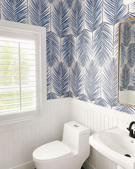 seagrove | home renovation on Instagram: “is transformation thursday a thing? 🤷🏼‍♀️ powder room refresh ✨ after april 2020 before april 2019 #projectseagrove #transformationthursday…” Powder Room Refresh, Beach House Wallpaper, Small Bathroom Wallpaper, Granddaughter Aesthetic, Beach House Bathroom, Coastal Wallpaper, Look Wallpaper, Beach House Interior Design, Teen Girl Room Decor