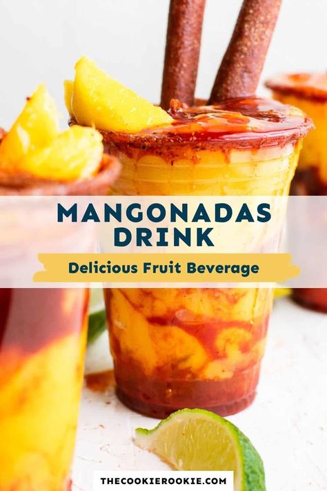 Mexican Fruit Drinks, Mangonada Recipe Alcohol, Mexican Mango Drink, Mangonada Shots, Mangonada Recipe How To Make, Non Alcoholic Mexican Drinks, Mexican Mangonada, Mexican Alcoholic Drinks, Mexican Beverages