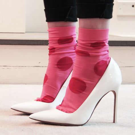 Valentine's Day Socks. Heels With Socks Outfit, Heels With Socks, Socks With Heels, Heels And Socks, 80s Shoes, Socks Outfit, How To Wear Ankle Boots, Trendy Heels, Manolo Blahnik Heels