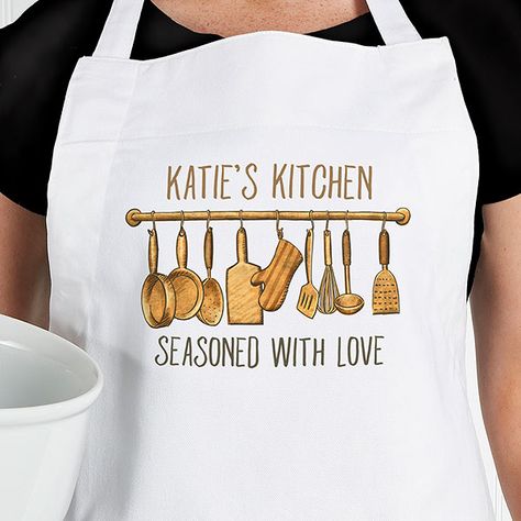 Personalized Apron - Seasoned With Love Hanging Pots And Pans, Aprons For Kids, Cobbler Aprons, Personalized Apron, Apron Design, Personalization Mall, Brother Embroidery Machine, Custom Aprons, Personalized Aprons