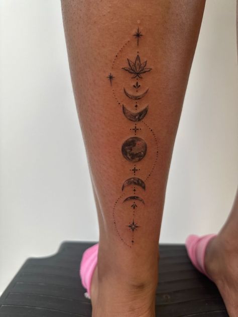 Womens Celestial Tattoos, Moon Phase Sleeve Tattoo, Moon Phase Ankle Tattoo, Moon Phases Leg Tattoo, Moon Phase Leg Tattoo, Mandala Moon Phases Tattoo, Moon Phases Forearm Tattoo, Moon Phase Wrist Tattoo, Moon Phases Tattoo Thigh