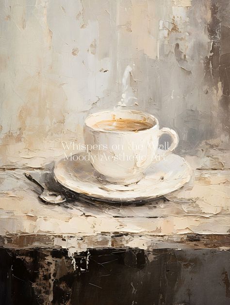 Neutral Coffee Art Moody Kitchen Wall Art Coffee Lover Gift Coffee Bar Decor Housewarming Art Print Minimalist Digital Download Art - Etsy Coffee Paintings On Canvas, Coffee And Plants Aesthetic, Coffee Cup Art Paintings, Kitchen Art Painting, Artsy House, Coffee Paintings, Moody Kitchen, Nice Tattoos, Wall Art Coffee