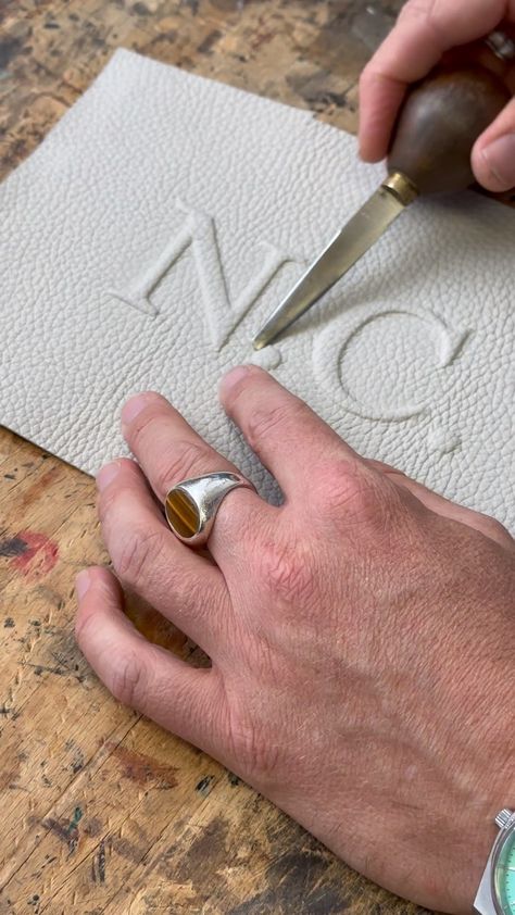 Going at it on a personalised debossed Cheyne clutch. - - - #madetoorder #accessories #madeinlondon #handcrafted #luxuryleathergoods | Instagram Leather Products Ideas, Leather Techniques, Leather Tutorial, Socks Lace, Gold Phone, Woodworking Shop Plans, Embossed Bag, Leather Ideas, Leather Art