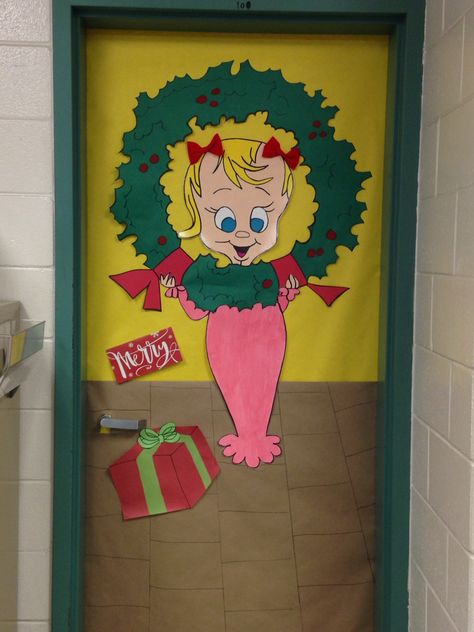 Cindy Lou Door Decoration, How The Grinch Stole Christmas Bulletin Board, Grinch Christmas Decorations Whoville Classroom, Group Christmas Door Decorations, How The Grinch Stole Christmas Decor Classroom, How The Grinch Stole Christmas Classroom Door, Whoville Christmas School Hallway, Grinch Themed Bulletin Board, Welcome To Whoville Door Decoration