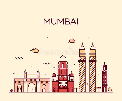 Mumbai City skyline vector illustration line art. Mumbai City skyline detailed s , #Aff, #vector, #illustration, #skyline, #Mumbai, #City #ad Hotel Illustration, Travel Doodles, Illustration Line Art, Word Drawings, Line Art Style, Indian Illustration, City Sketch, Mumbai City, Bullet Journal Paper