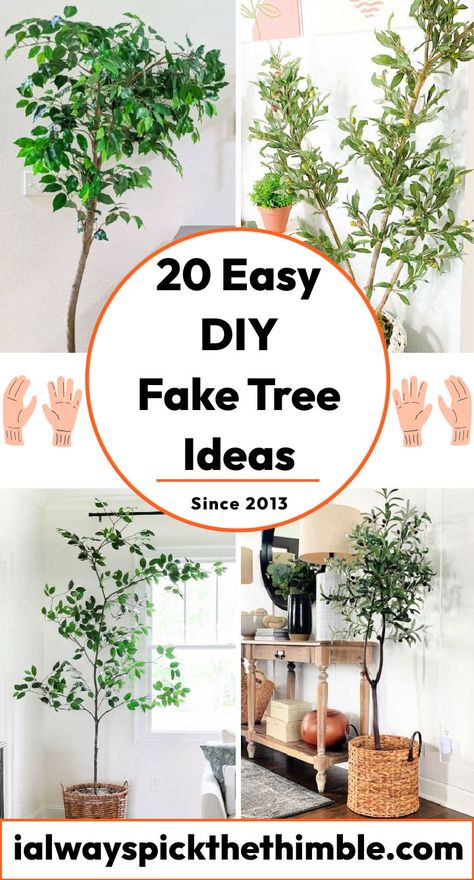 Diy Faux Indoor Tree, Diy Faux Tree Branches, Diy Faux Trees Indoor Living Room, Diy Fake Tree Decor, Fake Tree Decor Living Room, Diy Fake Tree, Fake Tree Diy, Diy Artificial Tree, Fake Xmas Tree