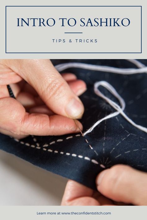 Tips and tricks to getting started with the ancient Japanese mending method of Sashiko. Create beautiful, sturdy garments that will alst a lifetime. Great way to repair items in your capsule wardrobe. . . . . #Sashiko #Mending #MendingMatters #Capsule #Tips&Tricks #HandSewing Japanese Mending Sashiko, How To Do Sashiko Stitching, Sashiko Mending, Japanese Repair Stitching, Japan Embroidery Sashiko, Sashiko Cross Stitch, Sashiko Denim Repair, Sashiko Stencils, Sashiko Patch Blanket